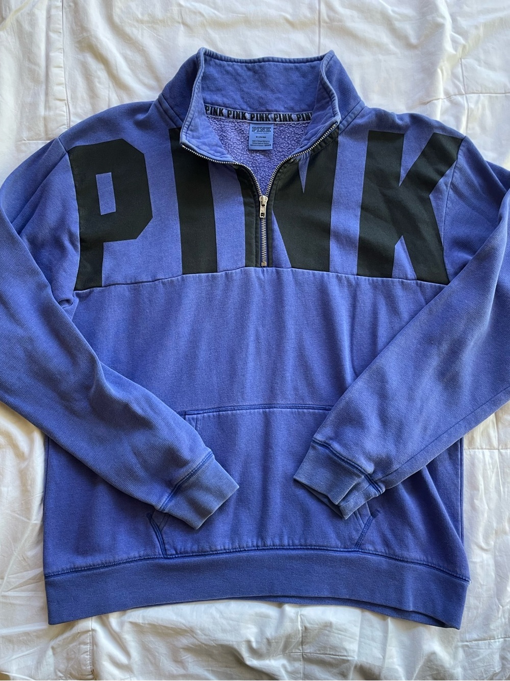 Victoria's Secret PINK women's Purple Half-Zip Sweatshirt with Black Logo Size M